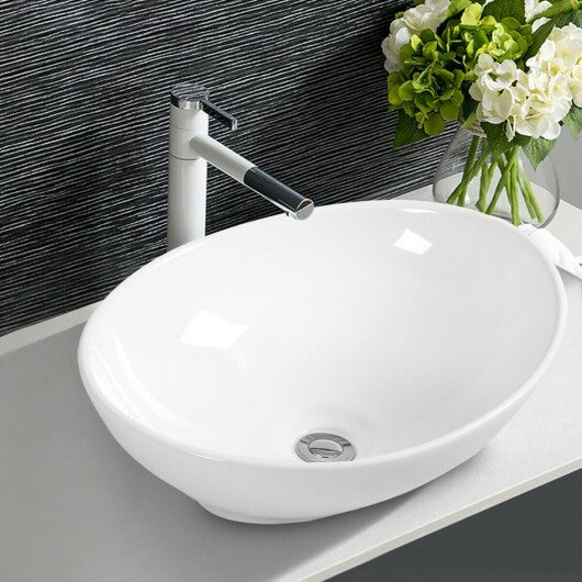 Oval Bathroom Basin Ceramic Vessel Sink - Color: White