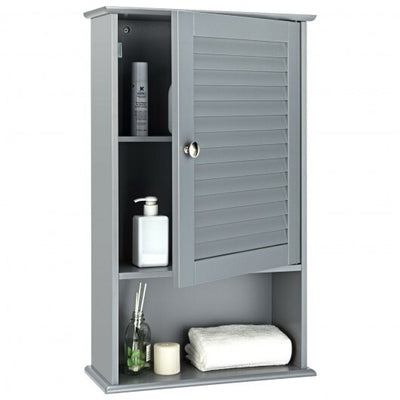 Bathroom Wall Mount Storage Cabinet Single Door with Height Adjustable Shelf-Gray - Color: Gray
