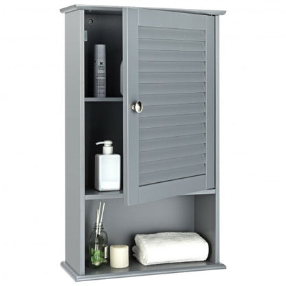 Bathroom Wall Mount Storage Cabinet Single Door with Height Adjustable Shelf-Gray - Color: Gray