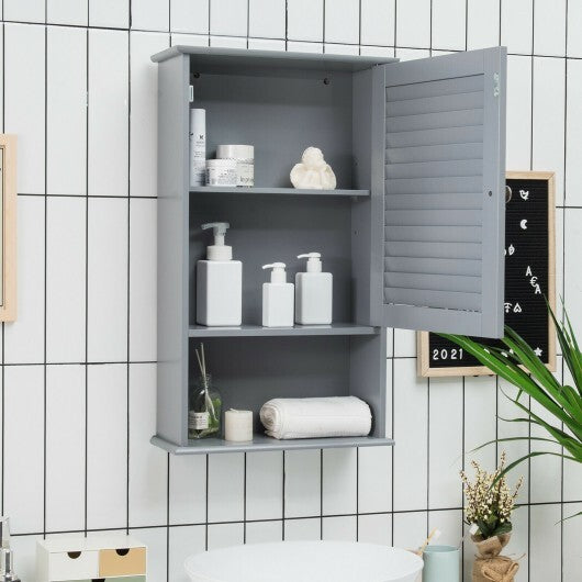 Bathroom Wall Mount Storage Cabinet Single Door with Height Adjustable Shelf-Gray - Color: Gray