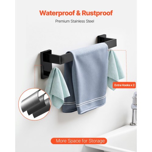 Matte Black Bathroom Hardware Set, 5 Pieces Bathroom Accessories Set, Stainless Steel 16 inch Towel Bar, Towel Rack, 2 Robe Towel Hooks, Toilet Paper Holder for Bath Room, Wall Mounted