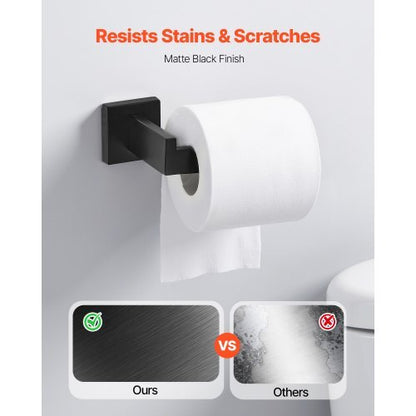 Matte Black Bathroom Hardware Set, 5 Pieces Bathroom Accessories Set, Stainless Steel 16 inch Towel Bar, Towel Rack, 2 Robe Towel Hooks, Toilet Paper Holder for Bath Room, Wall Mounted