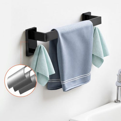 Matte Black Bathroom Hardware Set, 5 Pieces Bathroom Accessories Set, Stainless Steel 16 inch Towel Bar, Towel Rack, 2 Robe Towel Hooks, Toilet Paper Holder for Bath Room, Wall Mounted