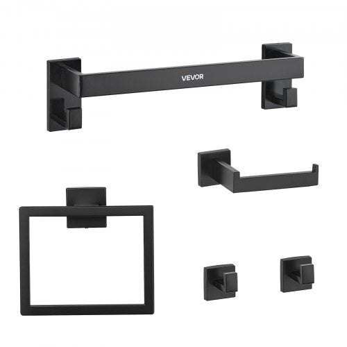 Matte Black Bathroom Hardware Set, 5 Pieces Bathroom Accessories Set, Stainless Steel 16 inch Towel Bar, Towel Rack, 2 Robe Towel Hooks, Toilet Paper Holder for Bath Room, Wall Mounted