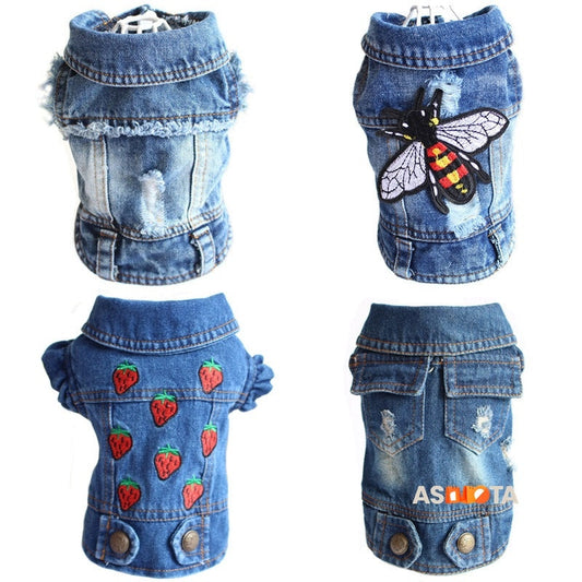 Designer Dog Clothes Small Dog Denim Jacket Coat Cat Costume Puppy Jeans Vest Spring Clothing