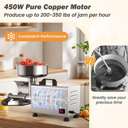 450W Electric Tomato Strainer Commercial Grade Food Mill Stainless Steel Sauce Maker - Color: Silver