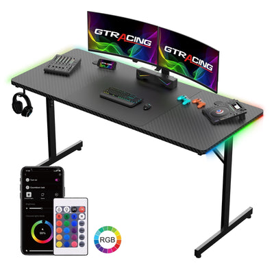GTRACING 55" Large RGB Gaming Computer Desk with Mouse Pad, Black