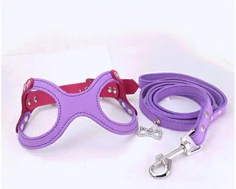 New Pet Dog Harness Soft Leather Dog Harness+ Leash Cute Glass Pattern Harness Attaching Strong Leash For Different Breeds S M L