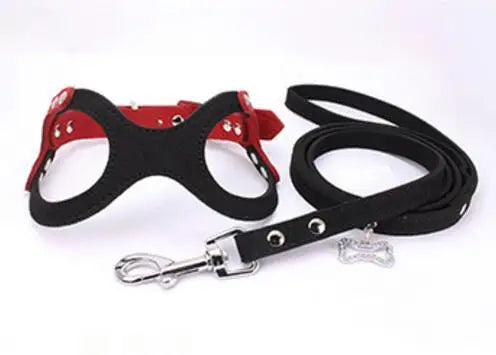 New Pet Dog Harness Soft Leather Dog Harness+ Leash Cute Glass Pattern Harness Attaching Strong Leash For Different Breeds S M L