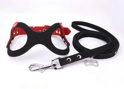 New Pet Dog Harness Soft Leather Dog Harness+ Leash Cute Glass Pattern Harness Attaching Strong Leash For Different Breeds S M L