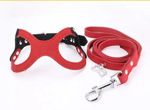 New Pet Dog Harness Soft Leather Dog Harness+ Leash Cute Glass Pattern Harness Attaching Strong Leash For Different Breeds S M L