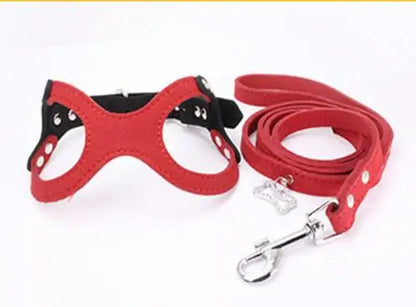 New Pet Dog Harness Soft Leather Dog Harness+ Leash Cute Glass Pattern Harness Attaching Strong Leash For Different Breeds S M L