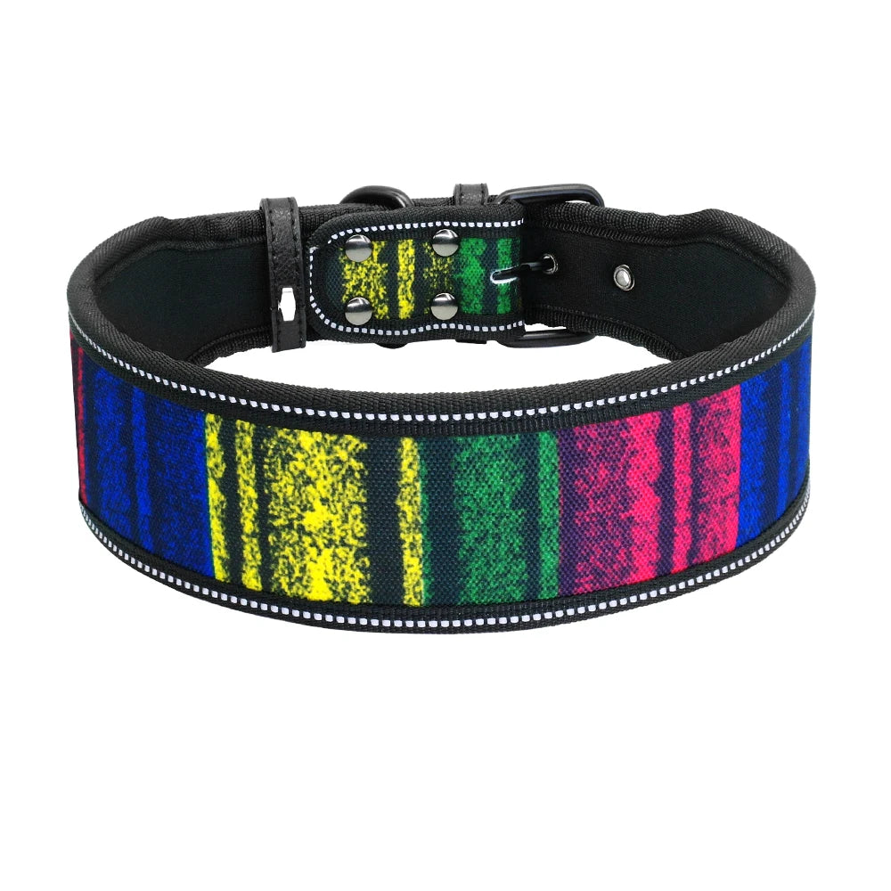 Nylon Dog Collar Reflective Pet Dogs Collars Breathable Padded Striped Pitbull German Shepherd Medium Large Dogs Collar S M L