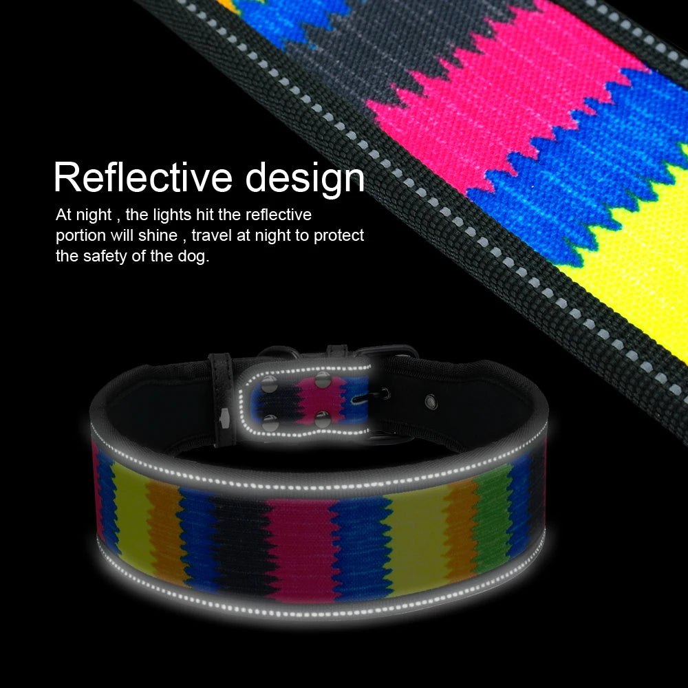 Nylon Dog Collar Reflective Pet Dogs Collars Breathable Padded Striped Pitbull German Shepherd Medium Large Dogs Collar S M L