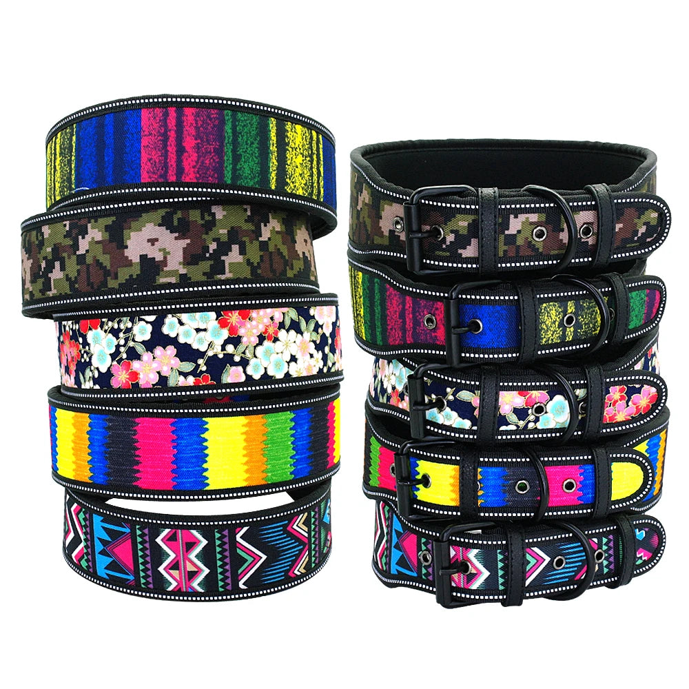 Nylon Dog Collar Reflective Pet Dogs Collars Breathable Padded Striped Pitbull German Shepherd Medium Large Dogs Collar S M L