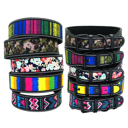 Nylon Dog Collar Reflective Pet Dogs Collars Breathable Padded Striped Pitbull German Shepherd Medium Large Dogs Collar S M L