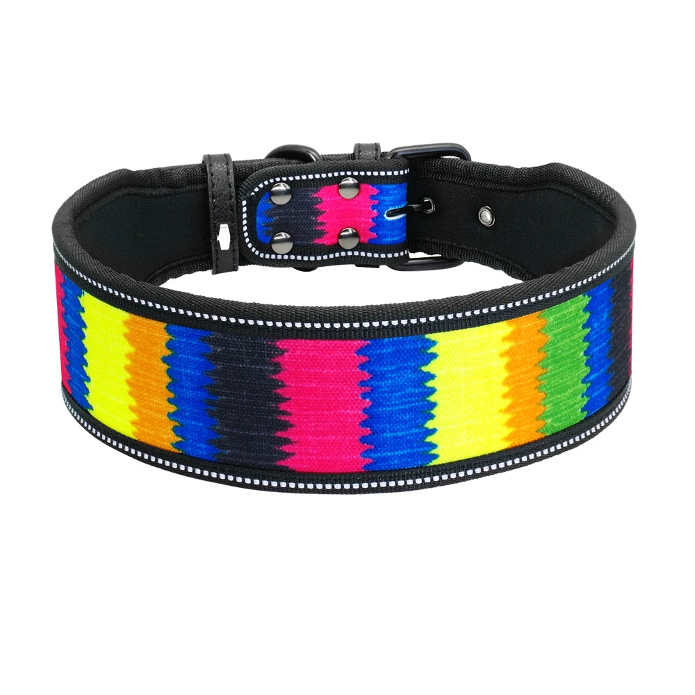 Nylon Dog Collar Reflective Pet Dogs Collars Breathable Padded Striped Pitbull German Shepherd Medium Large Dogs Collar S M L