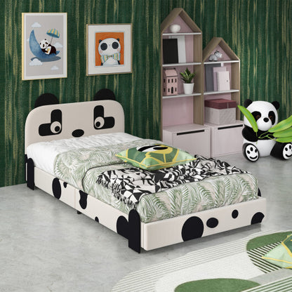 Twin Size Kids Bed with Cute Panda Headboard - Color: Black & White