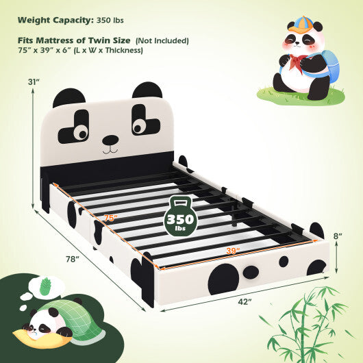 Twin Size Kids Bed with Cute Panda Headboard - Color: Black & White