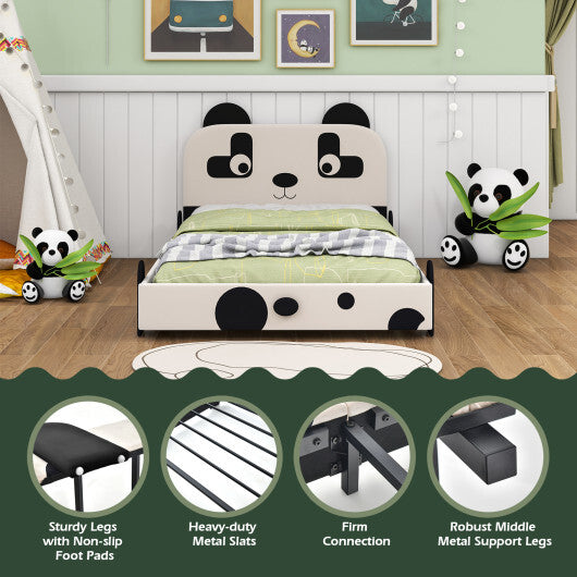 Twin Size Kids Bed with Cute Panda Headboard - Color: Black & White