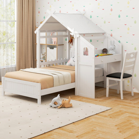 Twin House Bed with with 2 Drawers and Windmill-White - Color: White