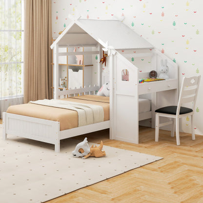 Twin House Bed with with 2 Drawers and Windmill-White - Color: White