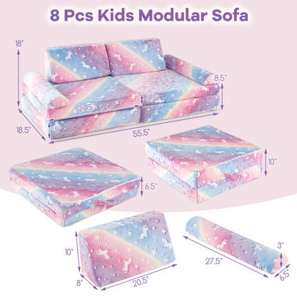 8 Pieces Modular Kids Play Couch Glow in the Dark Toddler Sectional Sofa-Multicolor