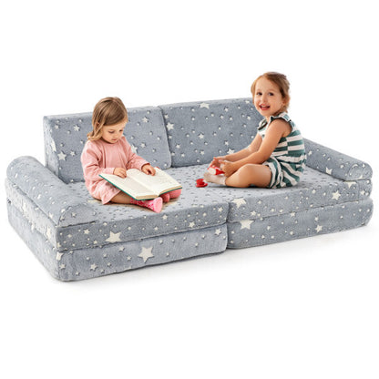 8 Pieces Modular Kids Play Couch Glow in the Dark Toddler Sectional Sofa-Multicolor