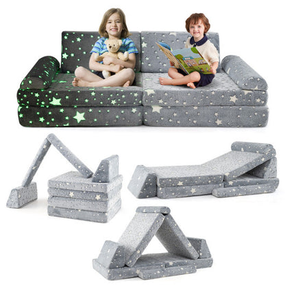 8 Pieces Modular Kids Play Couch Glow in the Dark Toddler Sectional Sofa-Multicolor