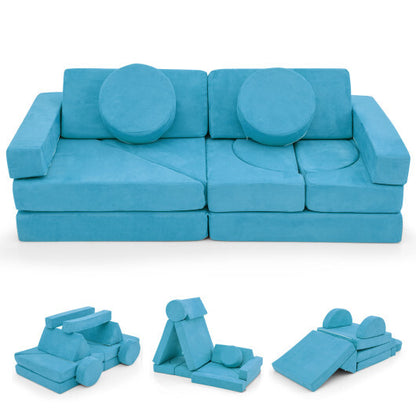 14 PCS Modular Kids Play Couch for Playroom and Bedroom-Blue - Color: Blue