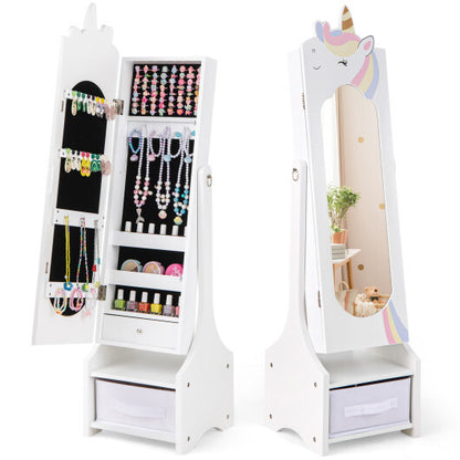 Kids Jewelry Armoire Cabinet with Storage and 2 Tilt Angles-Pink