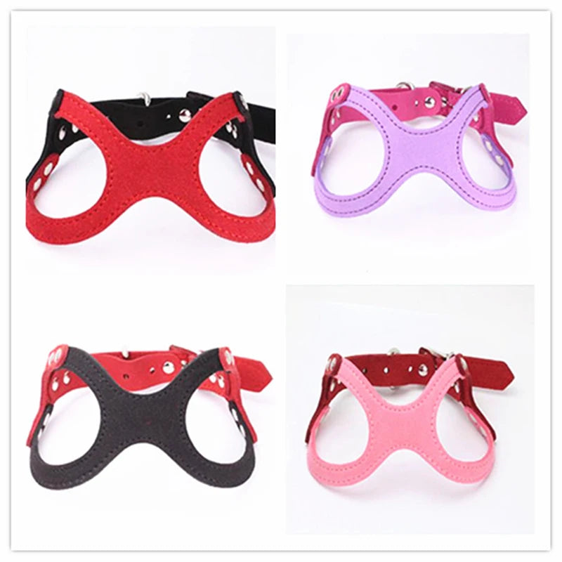 New Pet Dog Harness Soft Leather Dog Harness+ Leash Cute Glass Pattern Harness Attaching Strong Leash For Different Breeds S M L