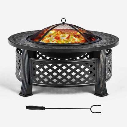 Outdoor Fire Pit with BBQ Grill and High-temp Resistance Finish