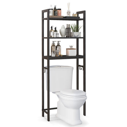 Over-The-Toilet Storage Shelf Space Saving Metal Bathroom Organizer Hooks-Brown - Color: Brown