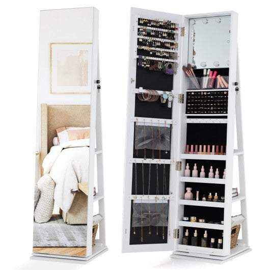 360? Swivel Jewelry Cabinet with Full Length Mirror-White