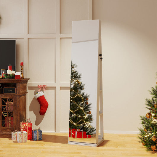 360? Swivel Jewelry Cabinet with Full Length Mirror-White