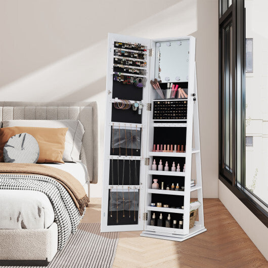 360? Swivel Jewelry Cabinet with Full Length Mirror-White