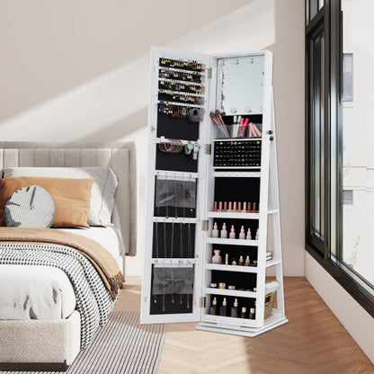 360? Swivel Jewelry Cabinet with Full Length Mirror-White