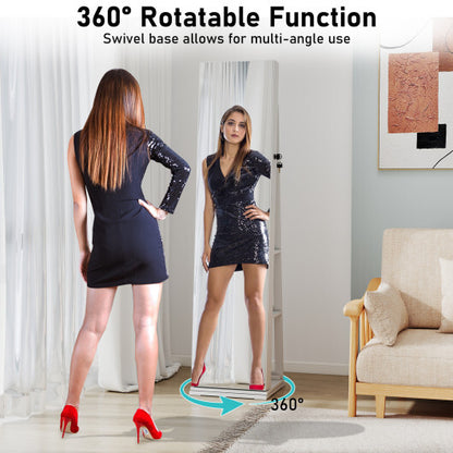 360? Swivel Jewelry Cabinet with Full Length Mirror-White