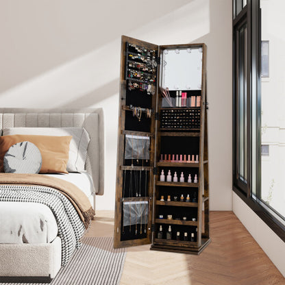 360? Swivel Jewelry Cabinet with Full Length Mirror-White