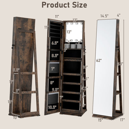 360? Swivel Jewelry Cabinet with Full Length Mirror-White