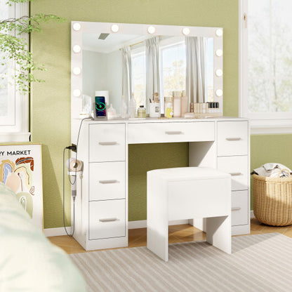 43.5-Inche Vanity Desk with Mirror and Lights for Bedroom-White