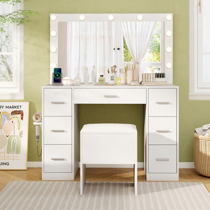 43.5-Inche Vanity Desk with Mirror and Lights for Bedroom-White