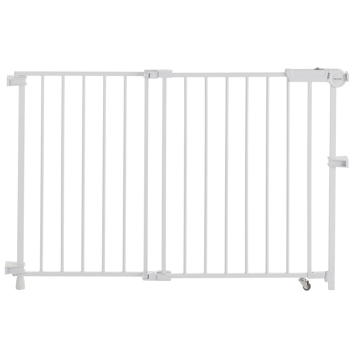 Baby Gate, 29.5-43 Inches Adjustable Width, 28 Inches High Dog Gate, No Threshold Bar, Easy Step Walk Thru, for Child Pet Security, with Screws, One-Hand Open, for Stairs and Doorways, White
