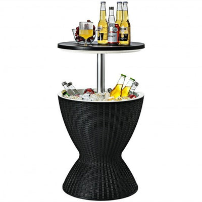 3 in 1 8 Gallon Patio Rattan Cooler Bar Table with Adjust Ice Bucket-Black