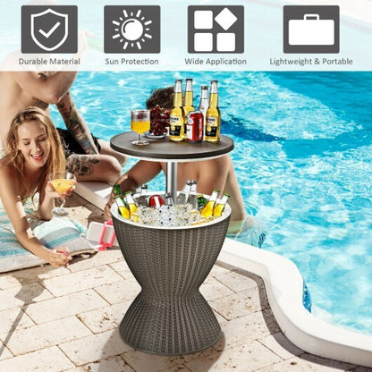 3 in 1 8 Gallon Patio Rattan Cooler Bar Table with Adjust Ice Bucket-Black
