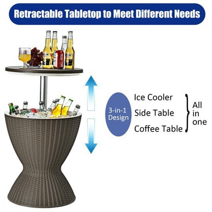 3 in 1 8 Gallon Patio Rattan Cooler Bar Table with Adjust Ice Bucket-Black