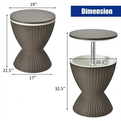 3 in 1 8 Gallon Patio Rattan Cooler Bar Table with Adjust Ice Bucket-Black