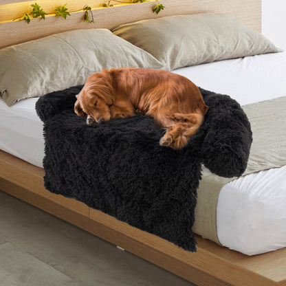 Plush Calming Dog Couch Bed with Anti-Slip Bottom-L - Color: Black - Size: L