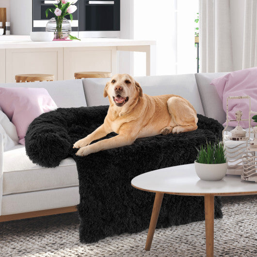 Plush Calming Dog Couch Bed with Anti-Slip Bottom-L - Color: Black - Size: L